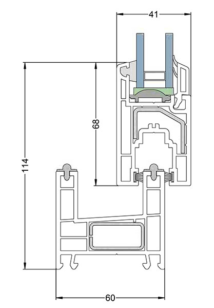 Профиль рамы REHAU EURO-Design Slide с двумя направляющими. Монтажная глубина – 60 мм.